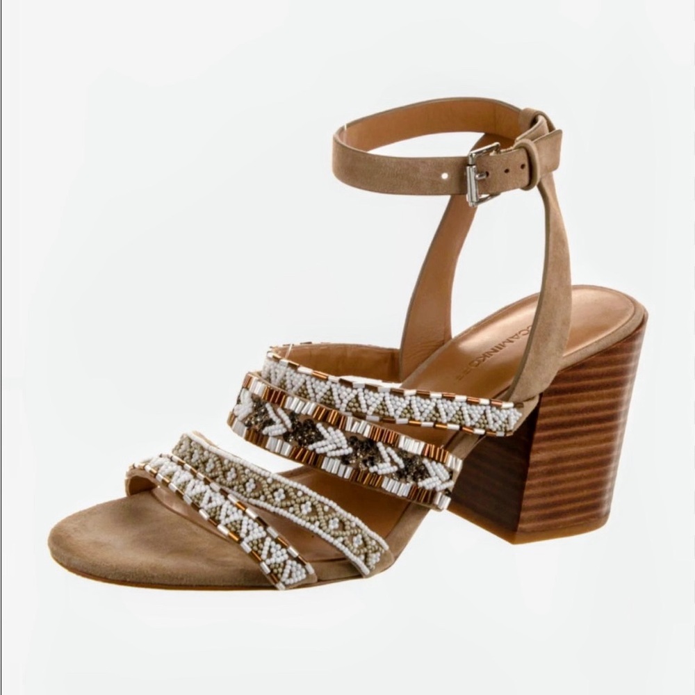 Rebecca Minkoff Elegant Tan Sandals with Beaded Straps